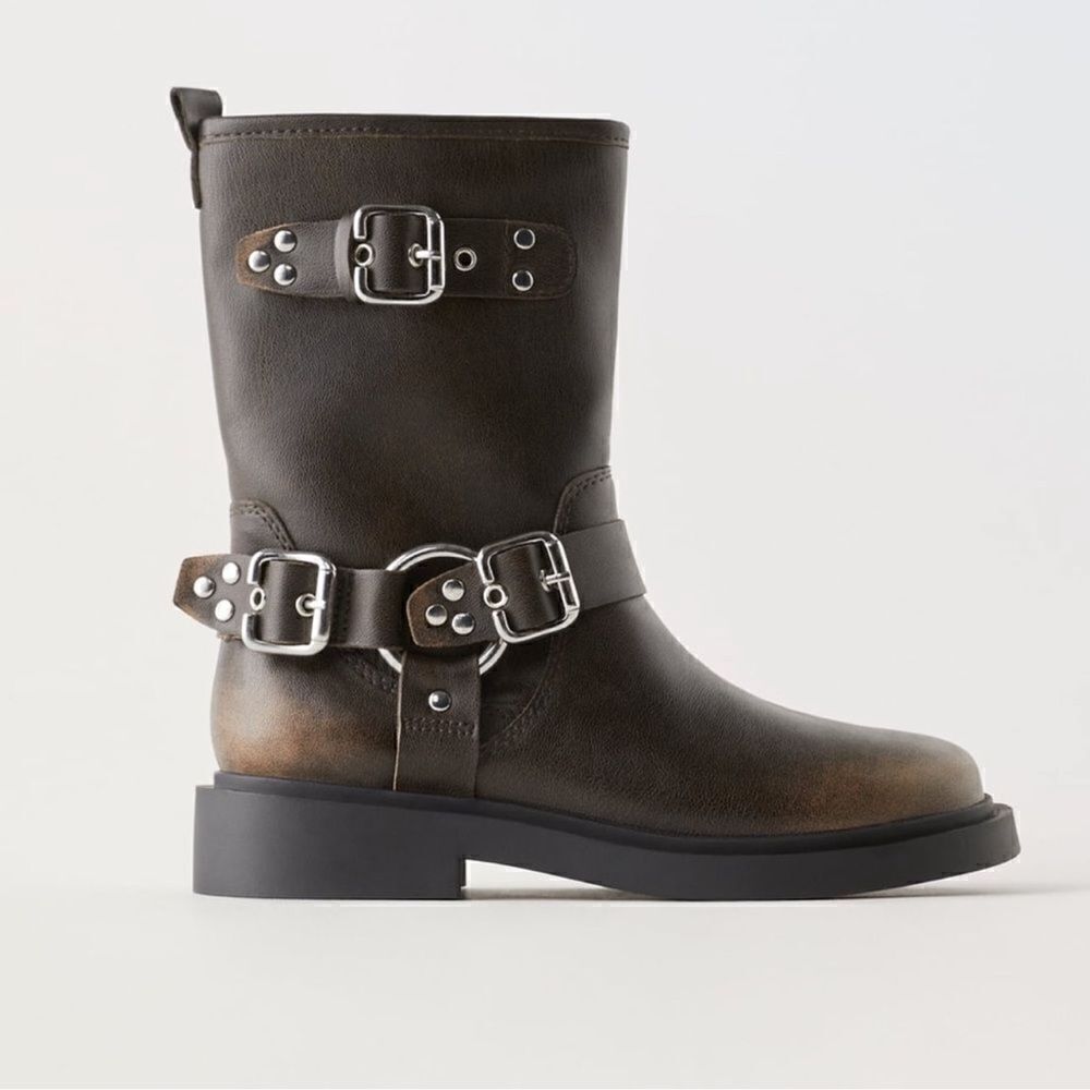Zara kids Distressed Moto Boots(Size 37/5)
